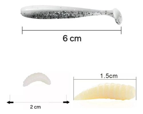 Carnada Artificial Ideal Pejerrey Mojarra Gusano Larva Blanco ,natural ,blanco Con Transparente Con Brillo