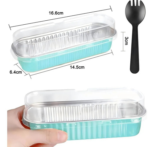 Banna 50 Molde Aluminio Desechable 200ml Con Tapa, 6.8 Oz/200ml Moldes Para Tartas, Molde Rectangular De Papel De Aluminio Para Tartas, Para Picnics, Barbacoas, Camping, Bodas, Fiestas,Azul