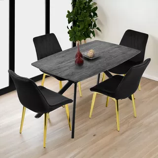 Mesa Comedor Nordico 4pers Gris Casa Hogar Lujo 130x80x74 Tapa Gris Oscuro Patas Negro