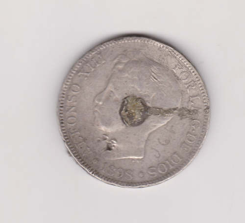 Moneda España 5 Pesetas 1898 Plata Resello Estrella 6 Puntas