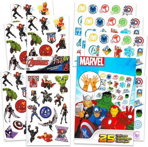 Pegatinas Y Tatuajes De Marvel Avengers 8 Unidades 200 Pega