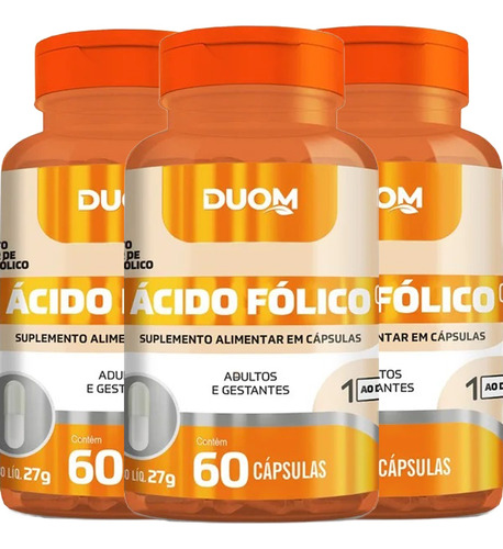 Kit 3x Vitamina B9 ( Ácido Fólico ) 60 Cápsulas 450mg - Duom