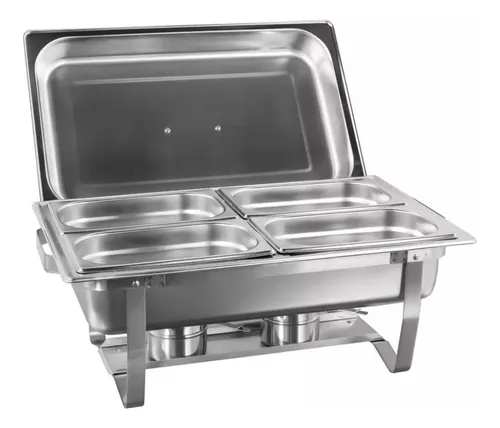 comprar Rechaud Rm Retangular Em Aço Inox Banho 4 Cubas E Fogareiro