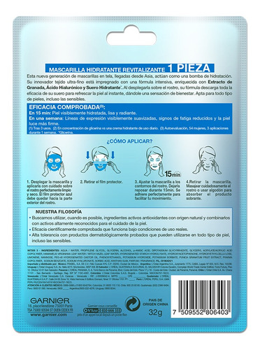 Mascarilla En Tela Garnier Skin Active Revitalizante X 28 Gr