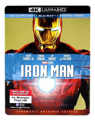 Iron Man Hombre Hierro Marvel Pelicula 4k Ultra Hd + Blu-ray