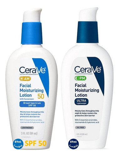 Cerave Am Spf 50 + Cerave Pm Hidratantes Día + Noche 2x89ml Todo Tipo De Piel Día/noche