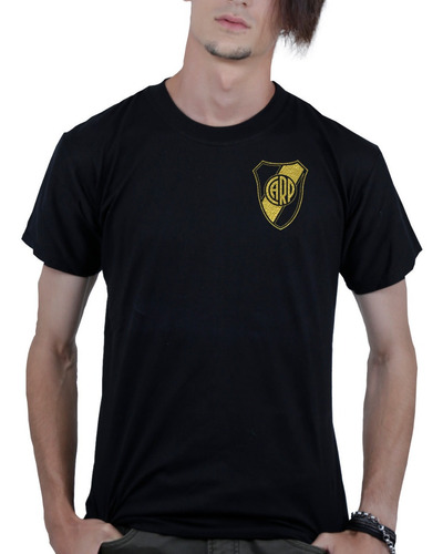 Remera Negra De River Plate Con Escudo Dorado