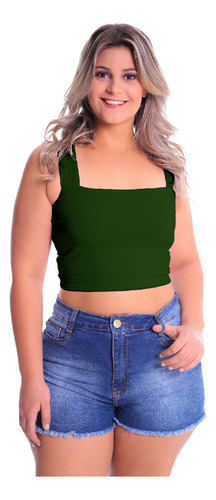 Cropped Faixa Alça Grossa Plus Size Top Blusa Feminina Malha