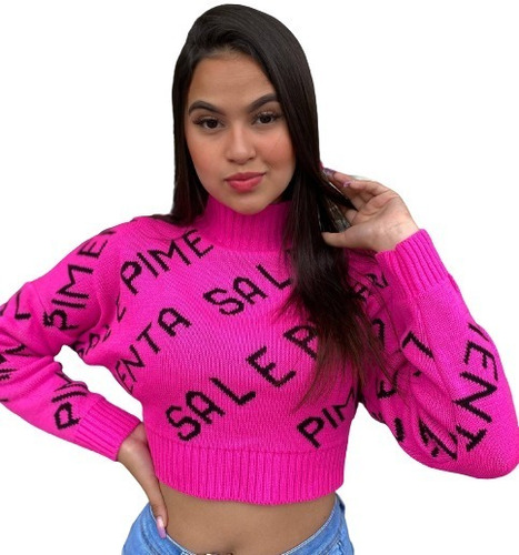 Blusa De Tricô Sal E Pimenta Gola Alta Rosa-chiclete