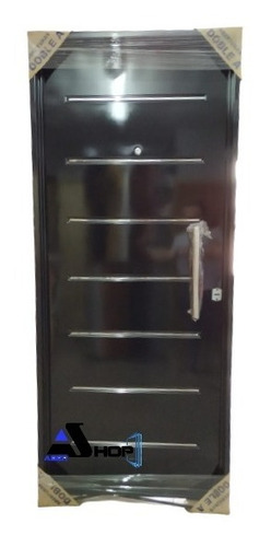 Imagen 2 de 7 de Puerta Chapa Inyectada 80x200 Roma Con Apliques Negra Barral