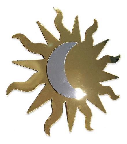Espelho Decorativo Em Acrílico Mandala Sol E Lua 20cm Cor da moldura Ouro/Prata