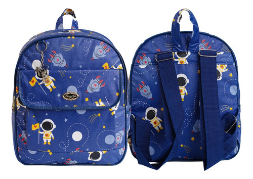 Mochila Escolar Infantil Astronauta Estampado Menino Cor Azul