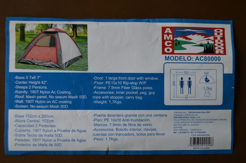 Carpa Para 2 Personas Amco , Al Mejor Precio!!!!!!!!!!!