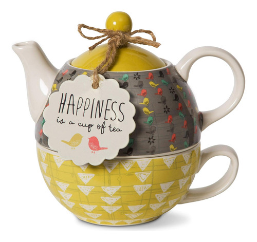 Té De Cerámica Bloom Happiness Uno, 15 Oz, Multicolor