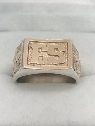 Anillo Plata 2 Letras Oro 10 K Flor Lis Marco Kendra Joyas