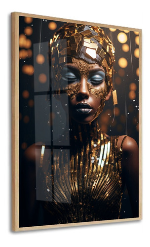 Quadro Decorativo Moderno Pôster Mulher Negra Gold Com Vidro