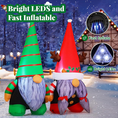 Decoracion Inflable De Navidad Para Exteriores Par De Gnomos
