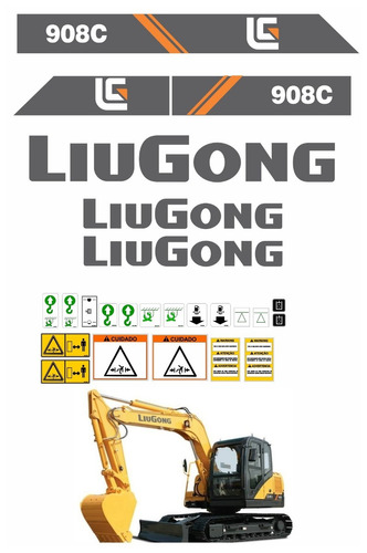 Kit Adesivos Escavadeira Liugong 908c Ca-00452 Mq Cor