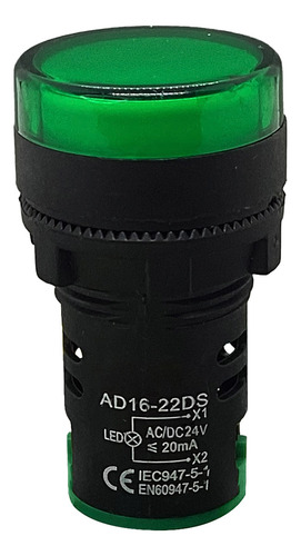 Sinaleiro Led Iluminado 22mm Am/az/bc/vd/vm 24v - 1un Luz Verde