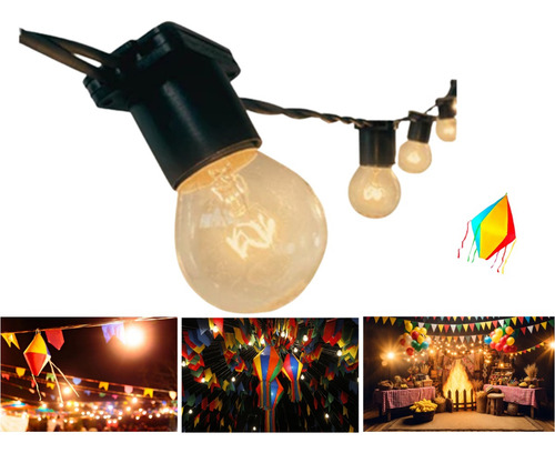 Varal De Luzes 75m Festão Festa Junina Natal Lampada Inclusa