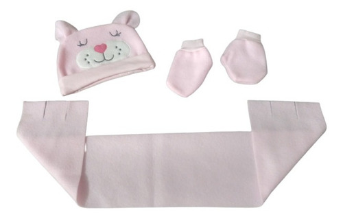 Set Ajuar Para Bebe Invierno 3 Prendas Rosa 