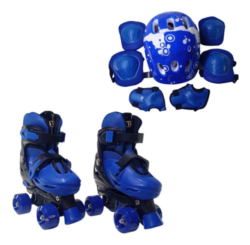 Patins 4 Rodas Azul Com Kit De Proteção Elite Tamanho:32/35