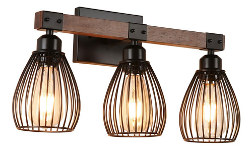 Luz Rustica Tocador 3 Aplique Pared Industrial Negro Espejo