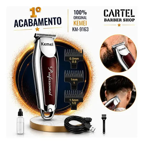 Máquina Profissional Cortar Cabelo E Barba Acabamento Sem Fio Prateado Com Marrom Bivolt