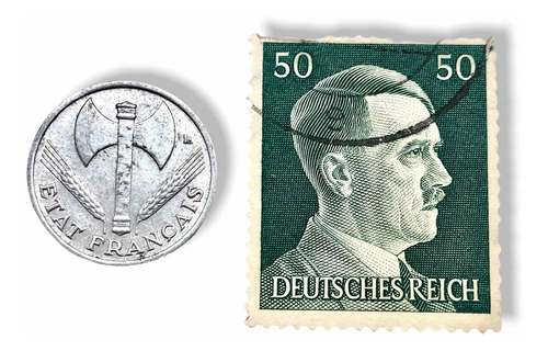 Timbre Hitler Moneda 50 Centésimo Francia Ocupada X Alemania