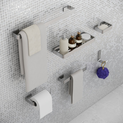 Kit Acessórios Para Banheiro Inox E Cromado Brilho 6 Peças