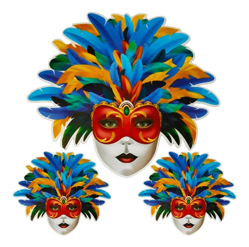 Kit Máscaras Alerquina Para Decoração De Carnaval 3 Peças  