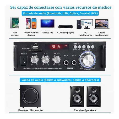 Amplificador De Audio Bluetooth Carro/hogar 2 Canales 600w