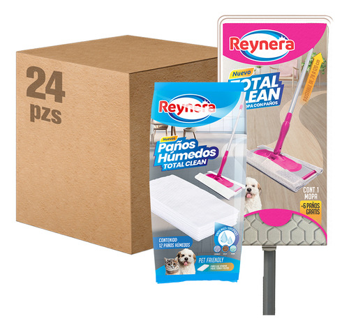 Kit Mop Total Clean + 24 Repuestos De Paños Humedos Reynera