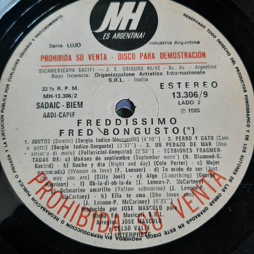 Sin Tapa Disco Fred Bongusto Freddissimo Si0
