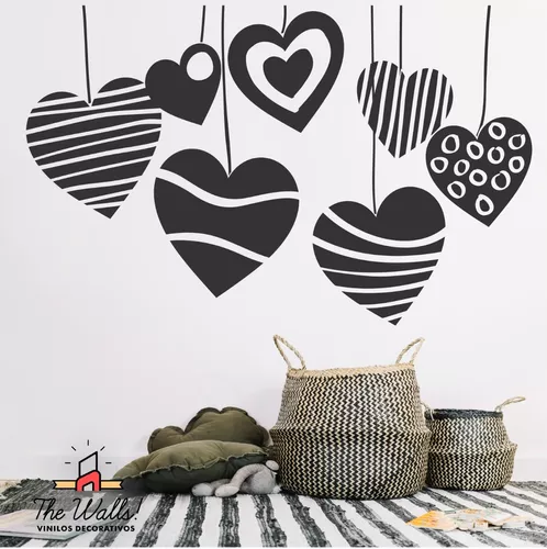 Vinilo Decorativo Pared Corazones Colgando