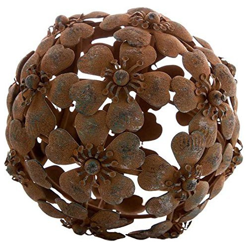 Esfera Decorativa De Flor De Metal Oxidado Antiguo