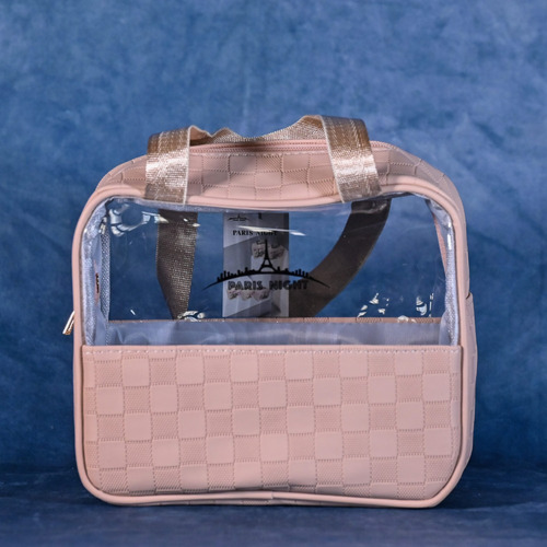 Neceser Porta Cosméticos Cartera Rectangular Organizador Con Cuadros Rosa