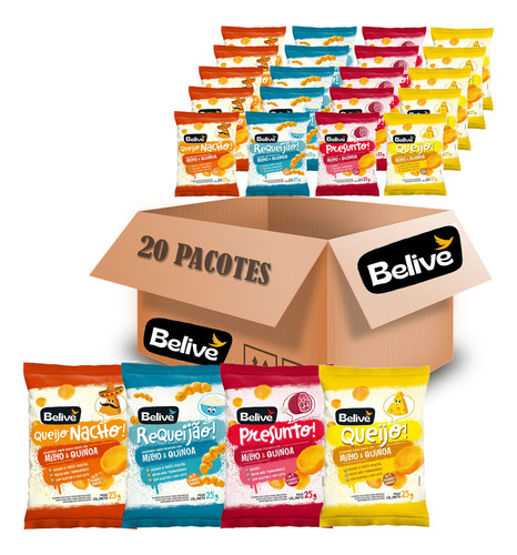 Combo Snacks De Milho 4 Sabores 25g (20 Pacotes) Belive