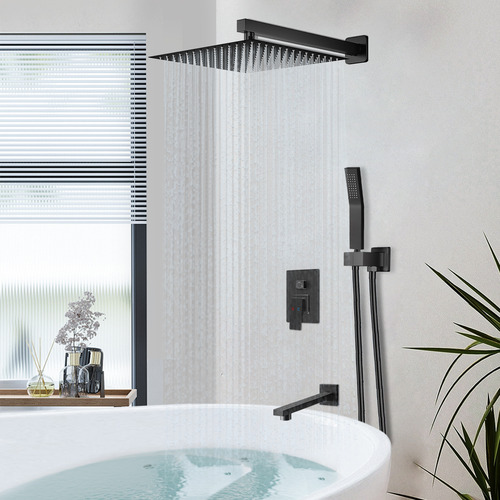 Sistema de Ducha Mumian 226BK Regadera Cuadrada Mate Tipo Lluvia Cabezal de Mano Alta Presión Color Negro