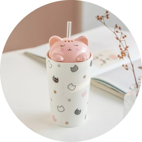 Un Mug Taza Tazón Gatito Kawaii Con Bombilla