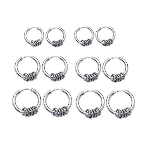 Aros Hombre 6 Pares Aritos Argolla Piercing Acero Quirúrgico