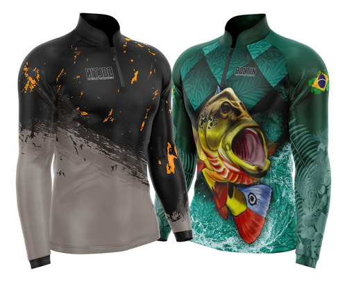 Kit 2 Camisa Camiseta De Pesca Masculina Uv50+ Térmica Dry