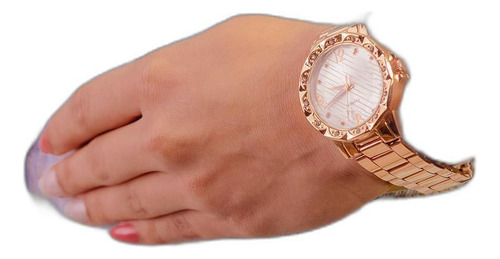 Relógio Quartz Feminino Aço Inoxidavel Rose Com Garantia
