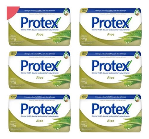 Pack 6 Protex Jabón Barra Antibacterial Aloe Vera 125grs