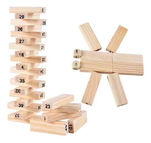 Jenga De Madera Con 4 Dados , 54 Números