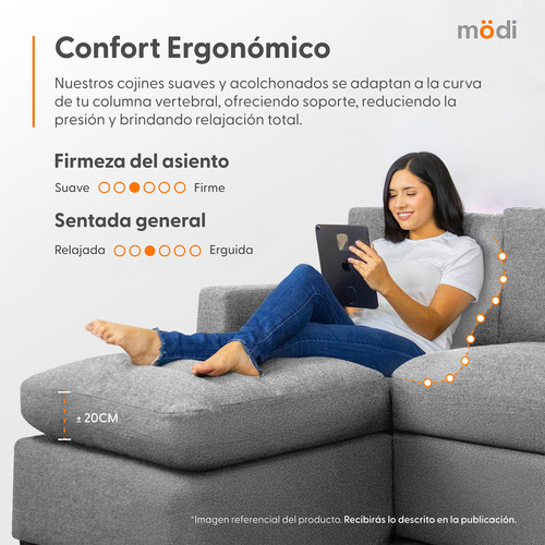 Sala Seccional Modular Esquinera De 6 Plazas + Pillow Pack Gris Claro Liso