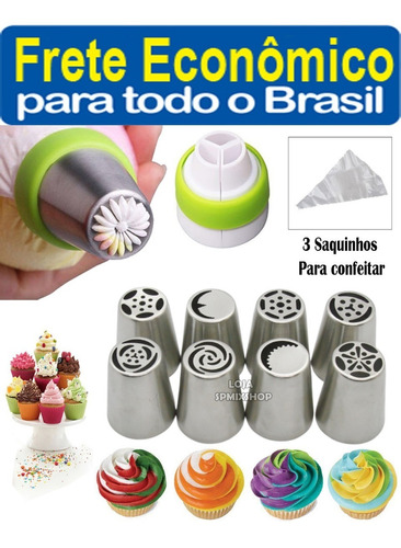 8 Bico Russo Inox + Adaptador + 3 Saco Bolo - Frete R$10,00