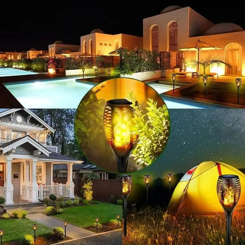 Pack X 4 Antorcha Solar Led Flama Decoración Patio Y Jardin