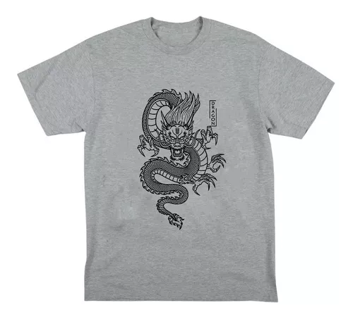 Camiseta Masculina Branca Dragao Voador Japones Preto E Branco (p