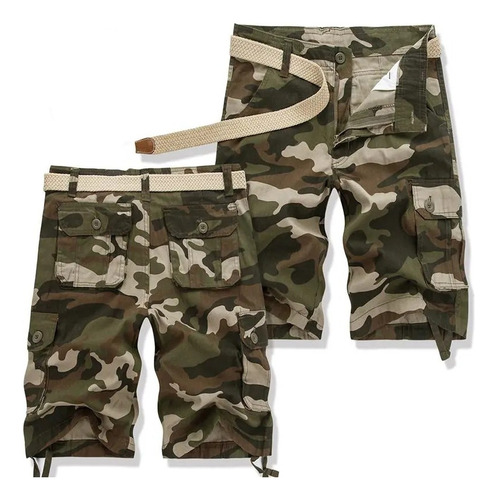 Pantalones Cortos Cargo 100% Algodón Camuflaje Hombre